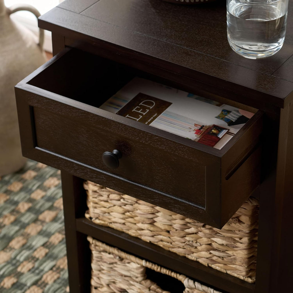 SAFAVIEH Furniture - Carrie 3-Shelf Side Table - Dark Chocolate - Solid Wood - Farmhouse Tiered Design - Ideal for Living Room, Entryway, Home Office, 16'W x 13'D x 26'H - Fully Assembled (AMH5700H)