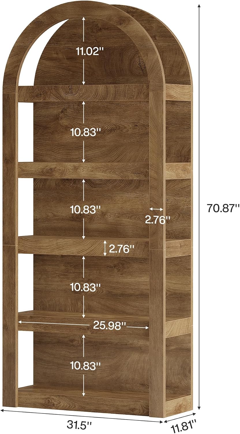 Tribesigns 5-Tier Arched Bookshelf, 71' Tall Farmhouse Bookcase Arch-Shaped Racks (2)