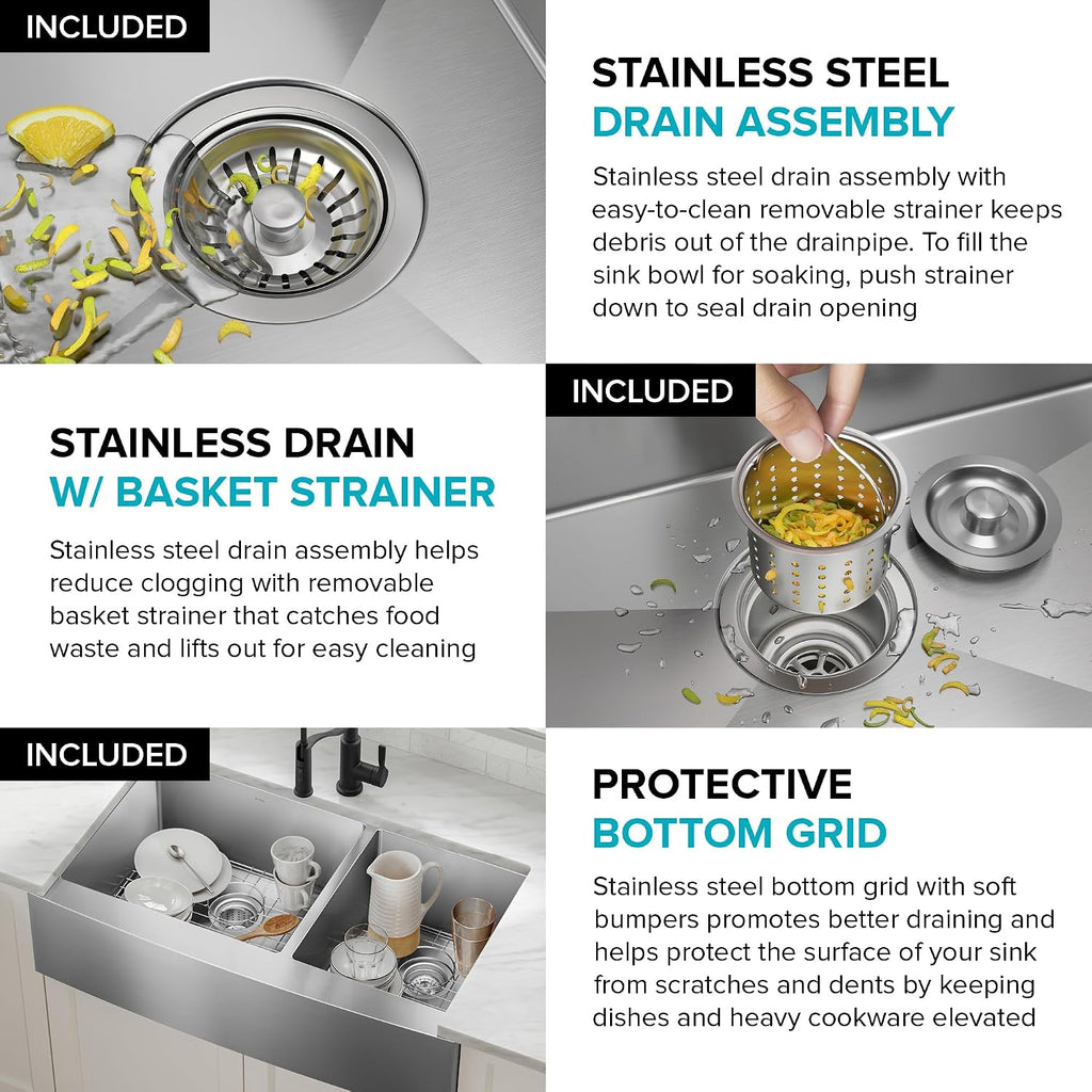 Kraus KHF203-36 Standart PRO Kitchen Stainless Steel Sink, 36 Inch Round Apron 60/40 Double Bowl