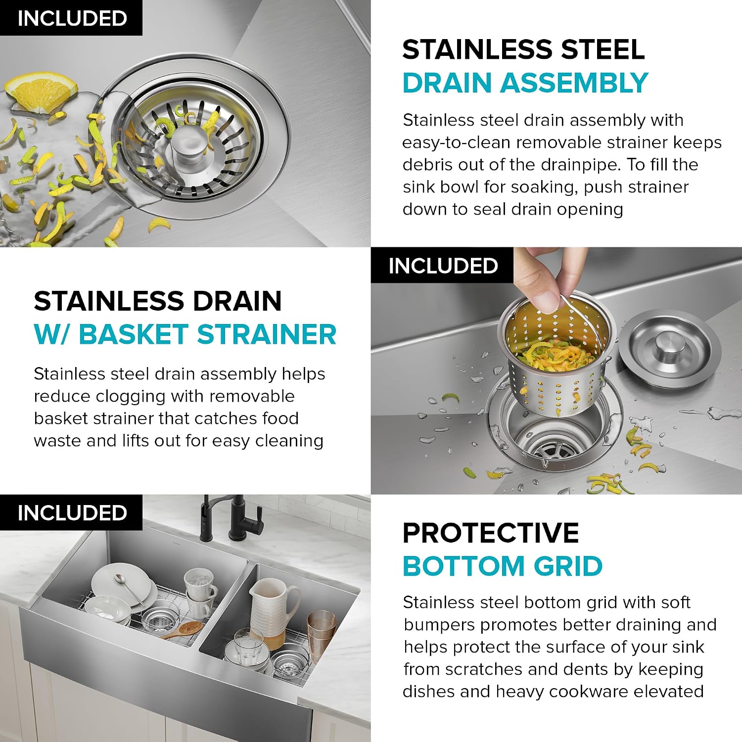 Kraus KHF203-36 Standart PRO Kitchen Stainless Steel Sink, 36 Inch Round Apron 60/40 Double Bowl