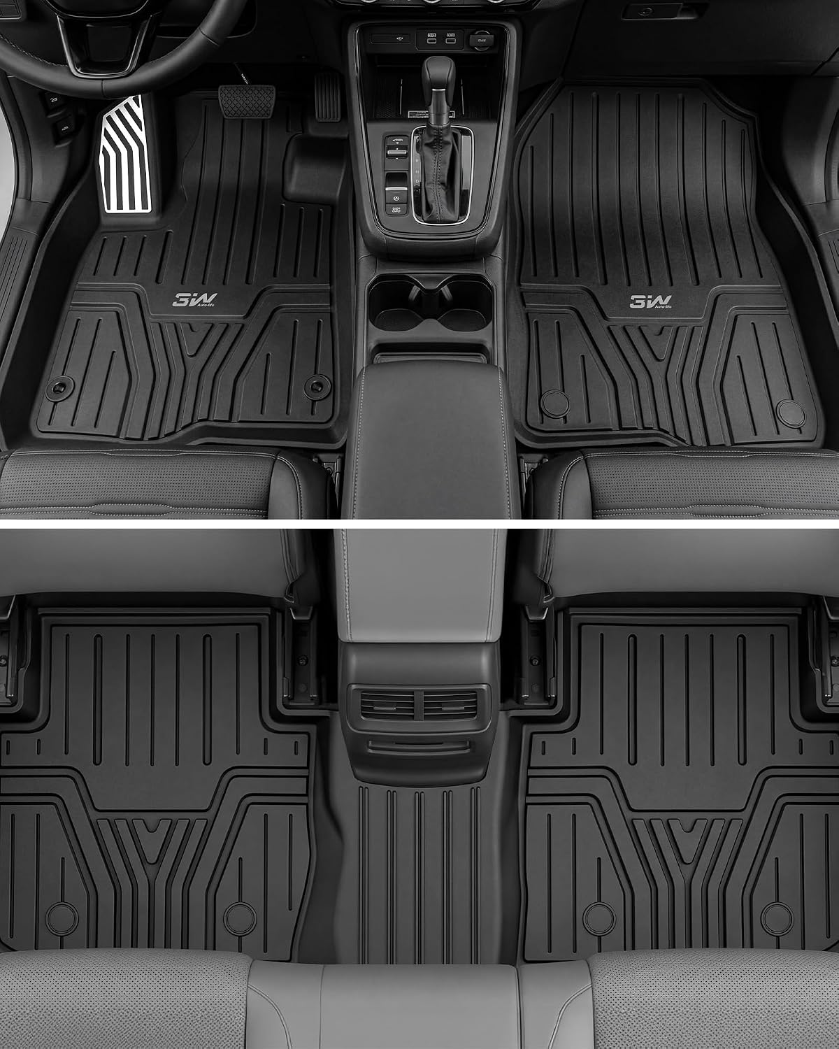 3W Floor Mats with Metal Pedals Fit for Honda CR-V 2023 2024 2025 2026 (Include Hybrid & CRV FCEV), All Weather TPE Waterproof Custom Fit Honda CRV Floor Liner 1st, 2nd Row Car Accessories Black