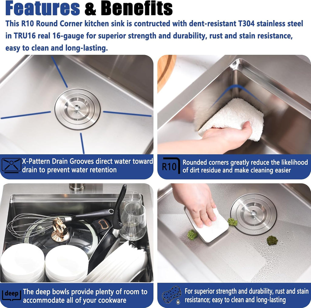 15x17 Drop In Bar Sink with Faucet - 15 Inch Stainless Steel Drop In Kitchen Sink and Faucet Combo Set, 9 Inch Deep Small Kitchen Bar Sinks Workstation with Accessories