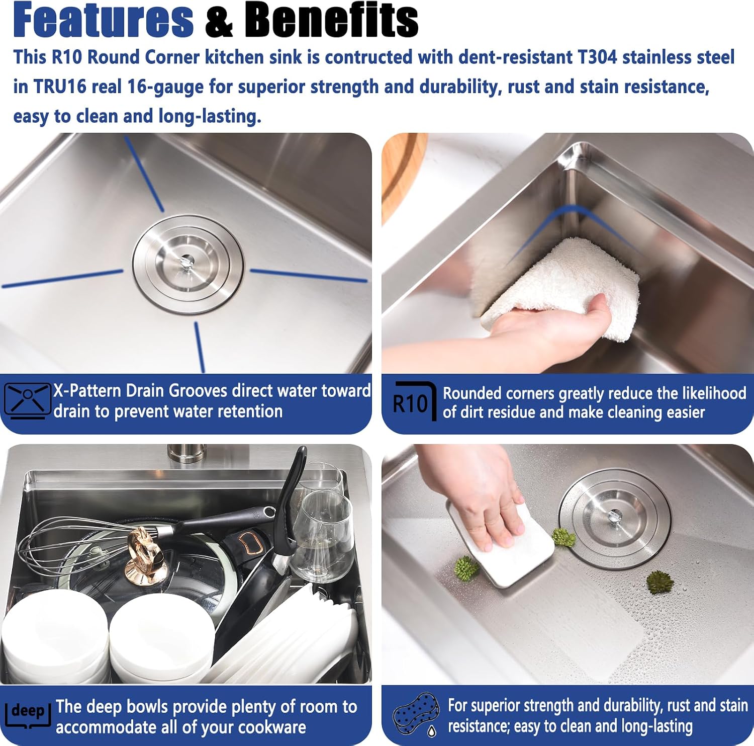 15x17 Drop In Bar Sink with Faucet - 15 Inch Stainless Steel Drop In Kitchen Sink and Faucet Combo Set, 9 Inch Deep Small Kitchen Bar Sinks Workstation with Accessories