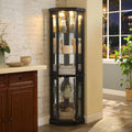 69' H Lighted Corner Curio Cabinet, 5-Tier Curio Glass Display Cabinet w/ 2 Door & Adjustable Glass Shelves, Wooden Display Showcase Corner Storage Cabinet for Living Room (Black)