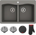 KRAUS Forteza™ 33' Dual Mount 50/50 Double Bowl Granite Kitchen Sink in Grey, KGD-52GREY