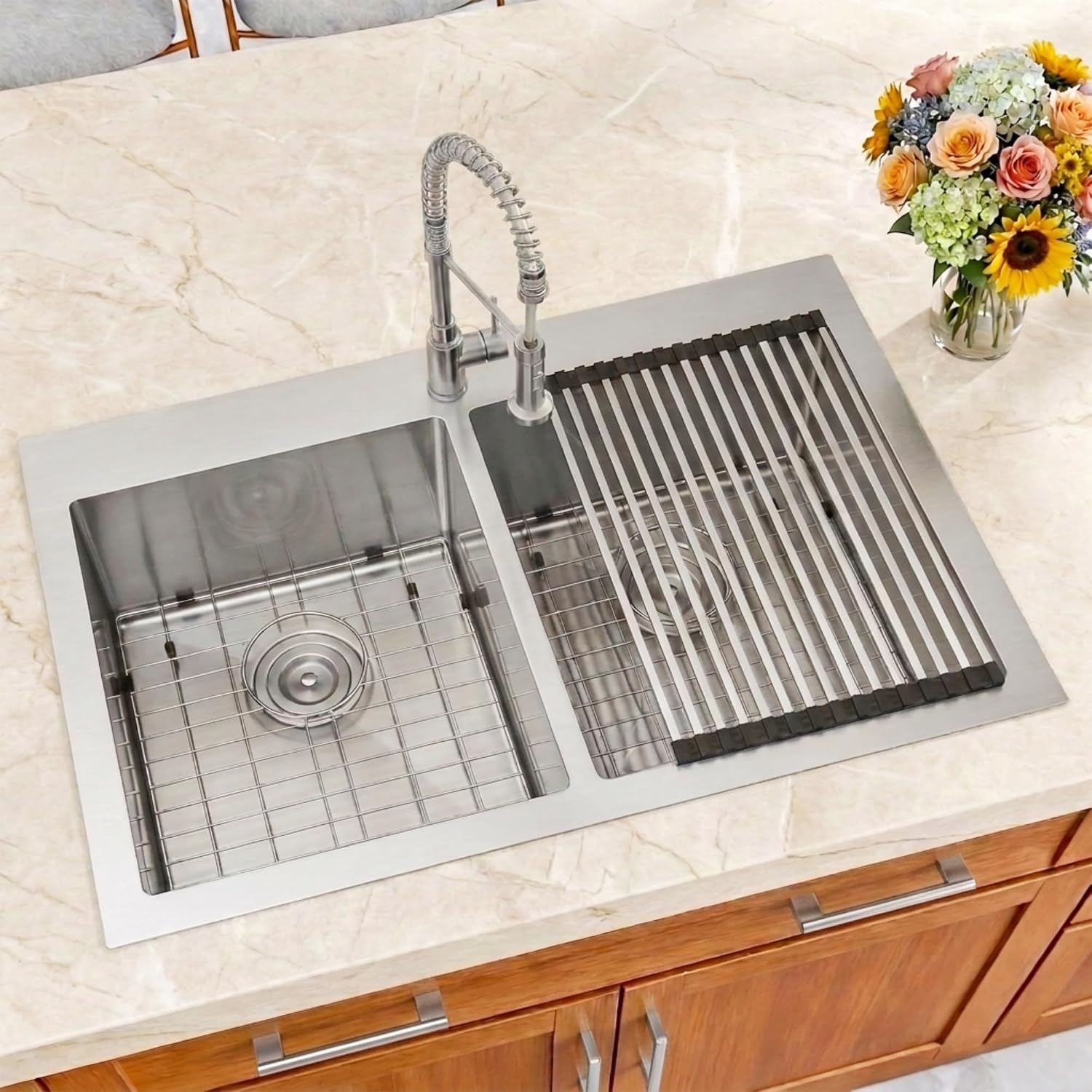 33 X 22 inch Drop in Kitchen Sinks Double Bowl,16 Gauge Stainless Steel 50/50 Double Sink,Top Mount/Drop In Double Kitchen Sink 33 inch