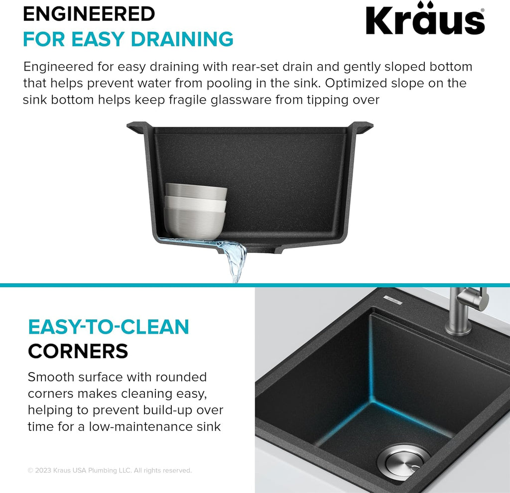 KRAUS Bellucci 18-inch Granite Workstation Drop In Top Mount Single Bowl Kitchen Sink in Metallic Black with Accessories, KGTW12-18MBL