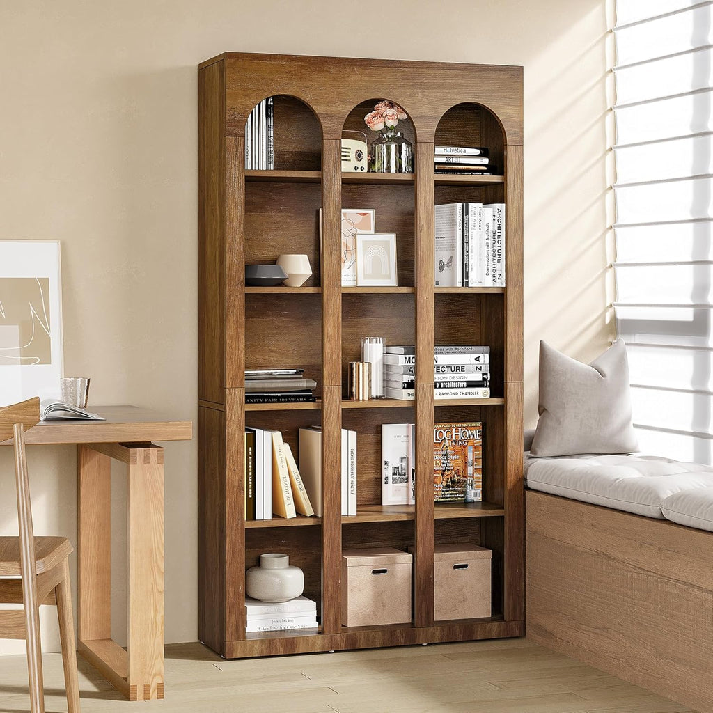 LITTLE TREE 5-Tier Bookshelf, 70.8-in Tall Bookcase with Open Shelves, Wooden Display Bookshelves and Bookcases, Vintage Display Book Shelf for Bedroom, Living Room, Office, Brown