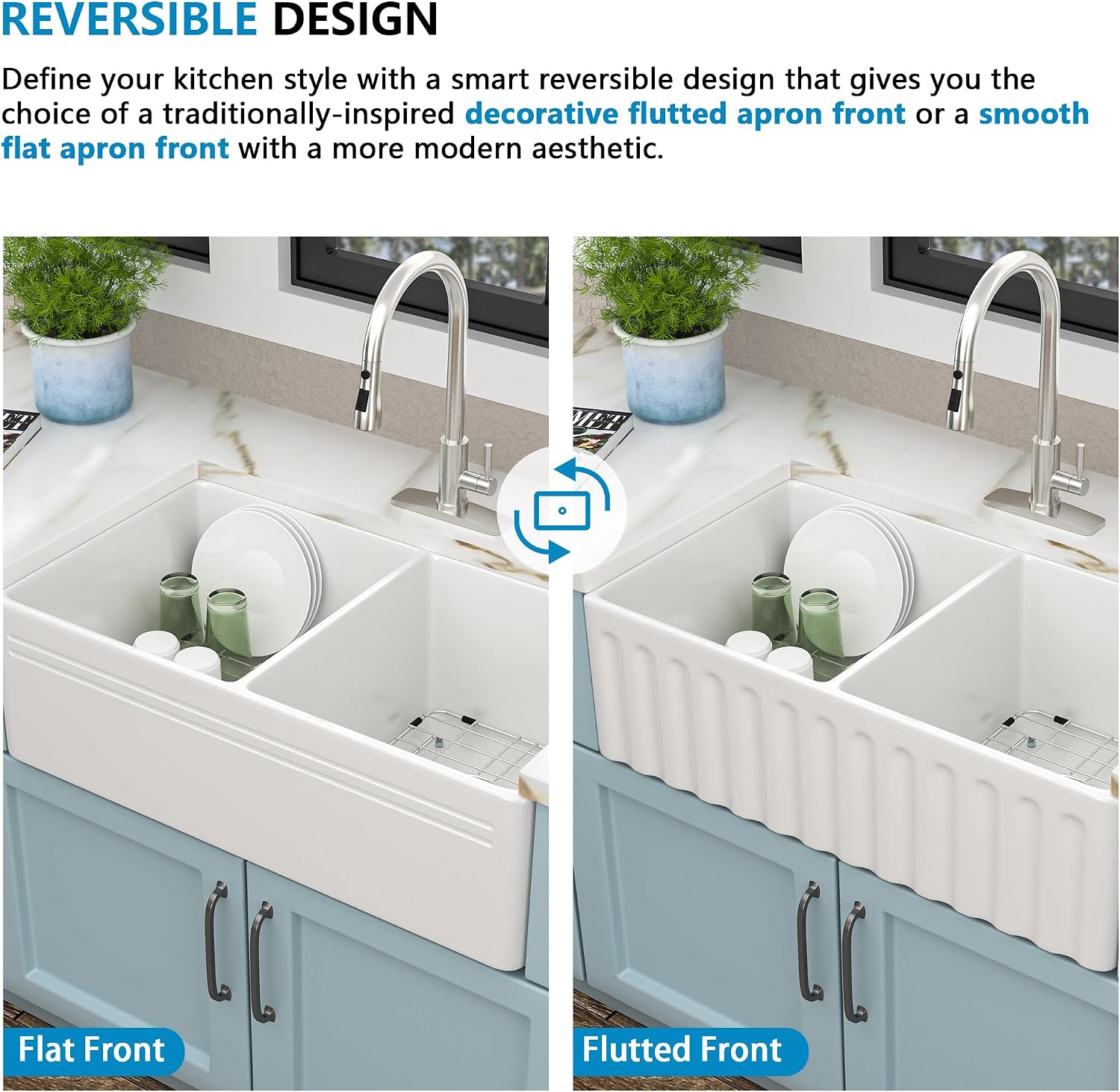 33 White Farm Sink Double Bowl - Fulorni 33'×18' Farmhouse Kitchen Sink Reversible Apron Front Double Bowl 50/50 Ceramic Porcelain Fireclay Farmer Style Basin