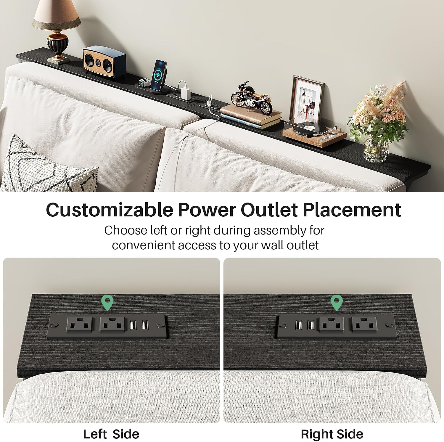Kitstorack 2-Pack Black Console Table, 7.9' Deep Panel, Adjustable Height (25'-33') & with 2 Power Outlets, Behind Sofa Couch Table, Use Together or Separately - 78.8' Total Long