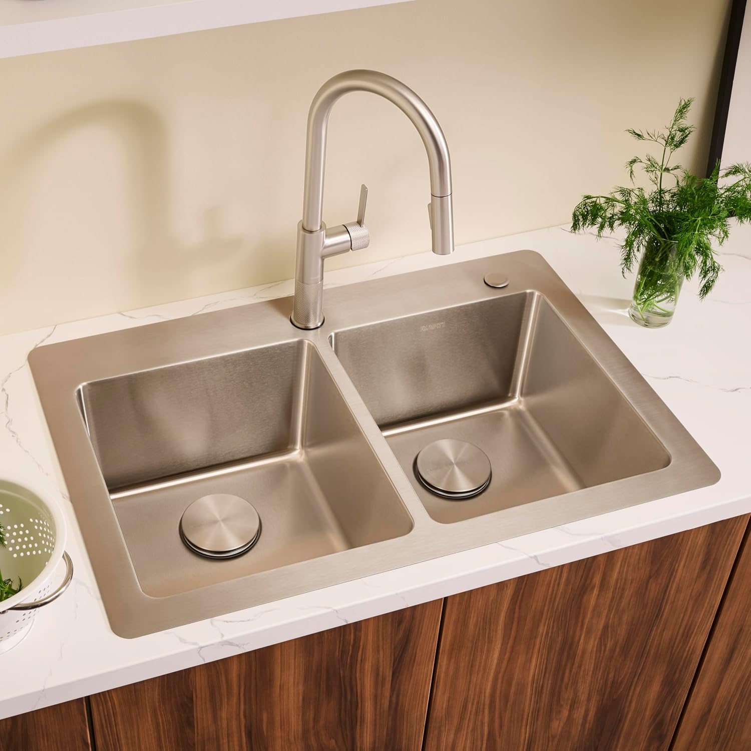 Ruvati 33 x 22 inch Topmount Kitchen Sink – 50/50 Double Bowl Kitchen Sinks, 16 Gauge T-304 Stainless Steel Kitchen sink, Drop-in Sink, Brushed Finish – RVM5150