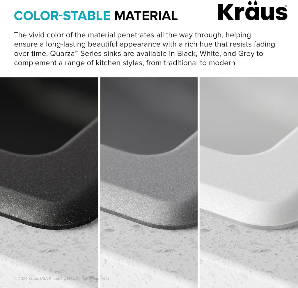 KRAUS Quarza 31-inch Drop-In/Undermount Single Bowl Granite Kitchen Sink in Black Onyx, KGD-412B