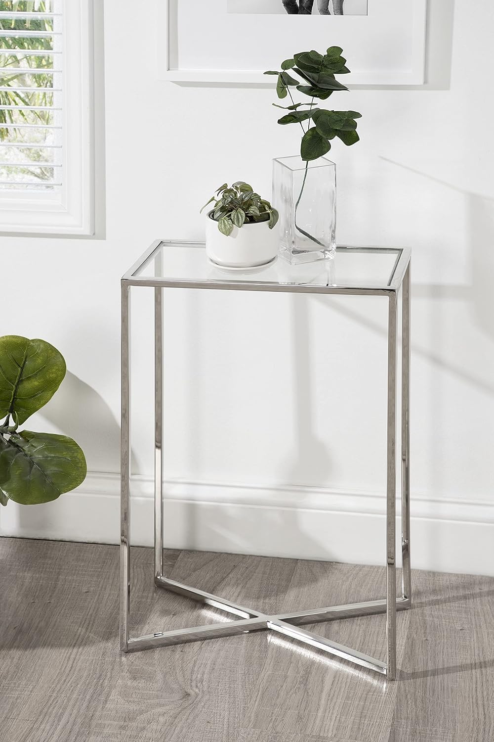 Kate and Laurel Jaspur Modern Slim End Table, 16 x 8 x 24, Silver, Decorative Glam Side Table for Use as Narrow Bedroom Nightstand or Living Room Accent