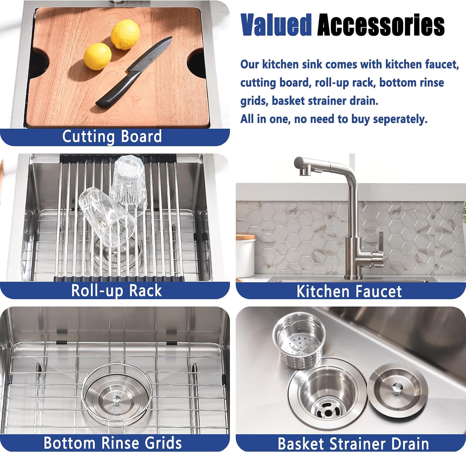 21x20 Drop In Bar Sink with Faucet - 21 Inch Small Stainless Steel Bar Sink Drop In and Faucet Combo, 9 Inch Deep Workstation Single Bowl Kitchen Sink with Accessories