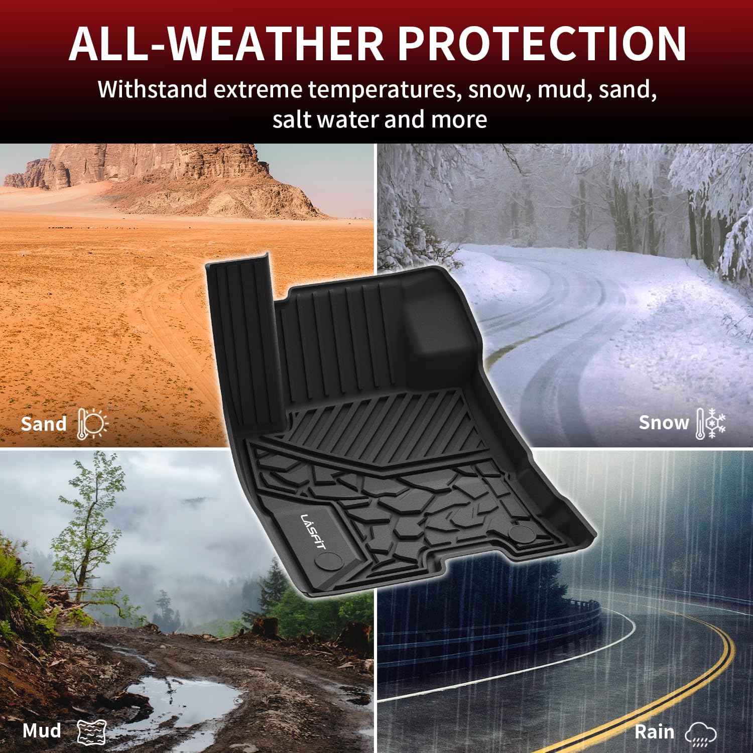 LASFIT Floor Mats for Ford Maverick 2026 2025 2024 2023 2022 (Hybrid Models Only) All Weather Car Mats TPE Truck Liners Vehicle Accessories for Ford Maverick - 1st & 2nd Row, Black