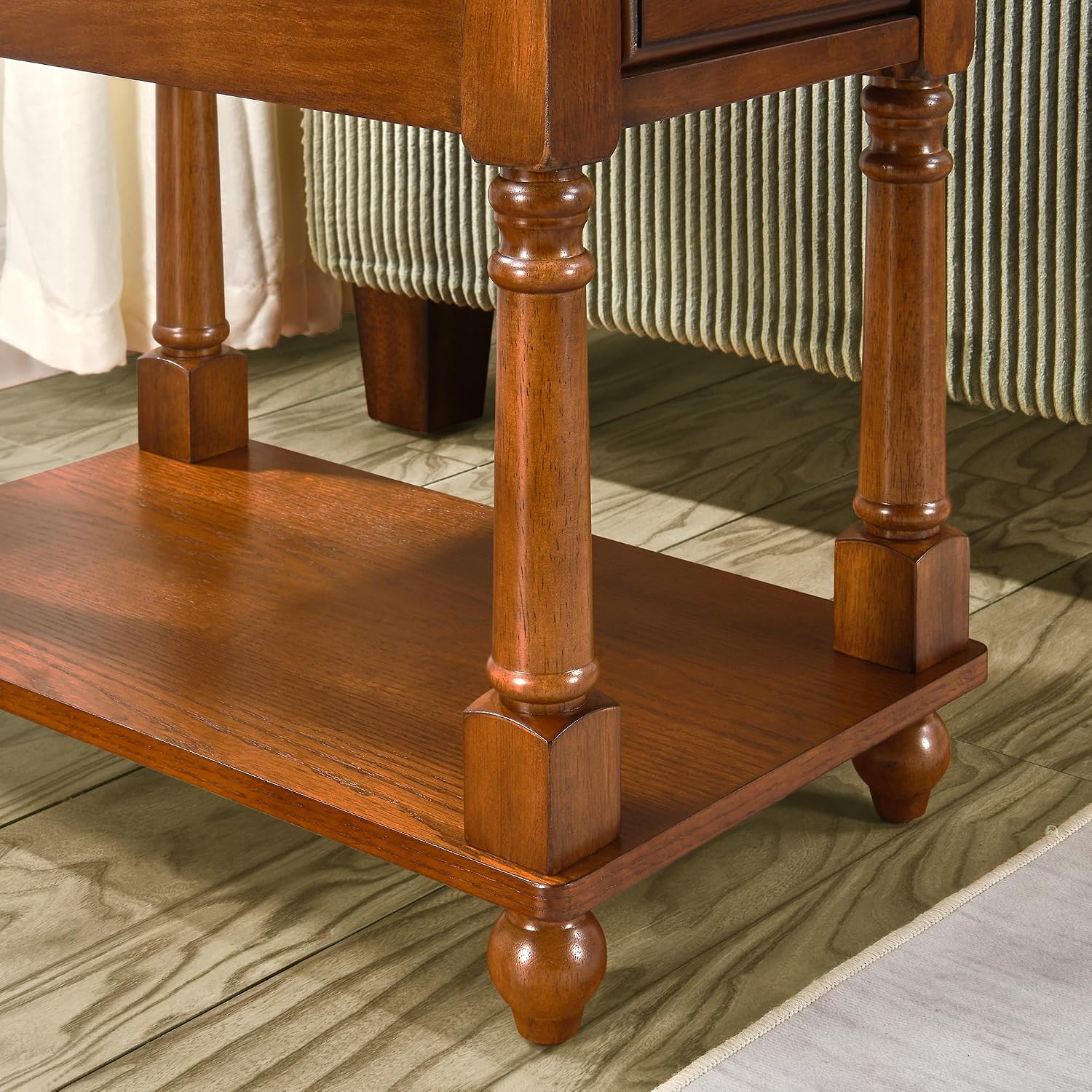 Narrow End Table with Drawer and Open Storage Shelf, Solid Wood Sofa Side Table for Living Room, Beside Table,Telephone Table for Small Spaces, No-Tools Assembly Caramel Brown BBJ004DR