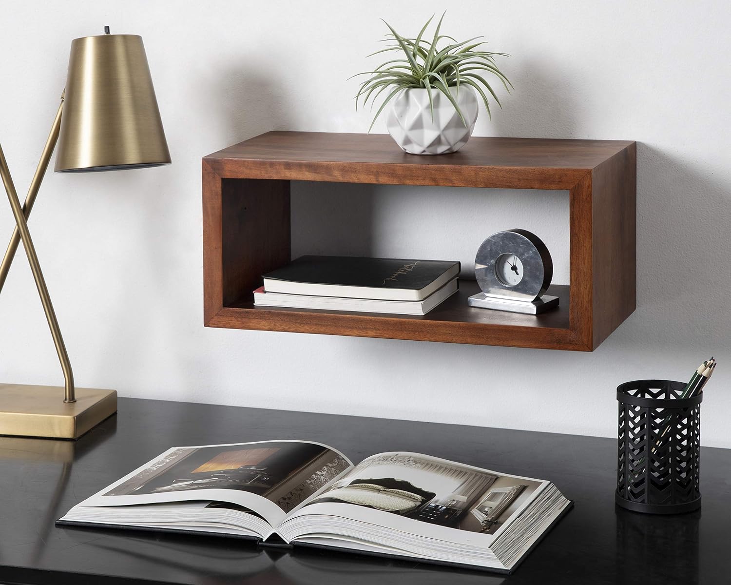 Kate and Laurel Holt Modern Floating Wall Shelf, 18 x 8, Walnut Brown, Chic Rectangular Floating Wood Shelf for Wall