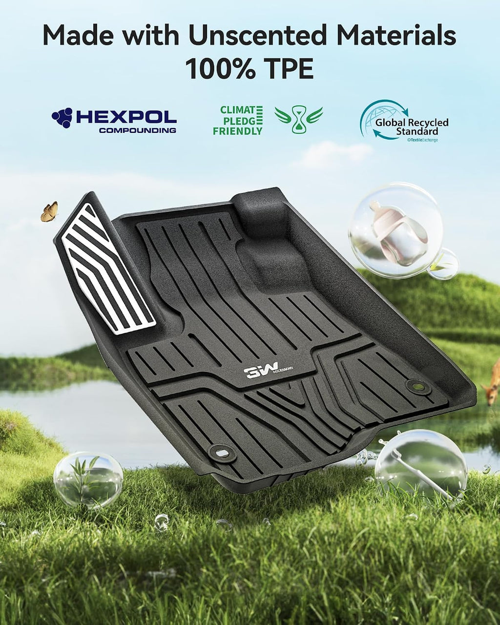 3W Floor Mats & Cargo Liner Fit for Honda CR-V 2023 2024 2025 2026 (Include Hybrid), All Weather TPE Custom Fit CRV Floor Liner 1st, 2nd Row and Trunk (Upper Positon) Full Set Car Mats Black