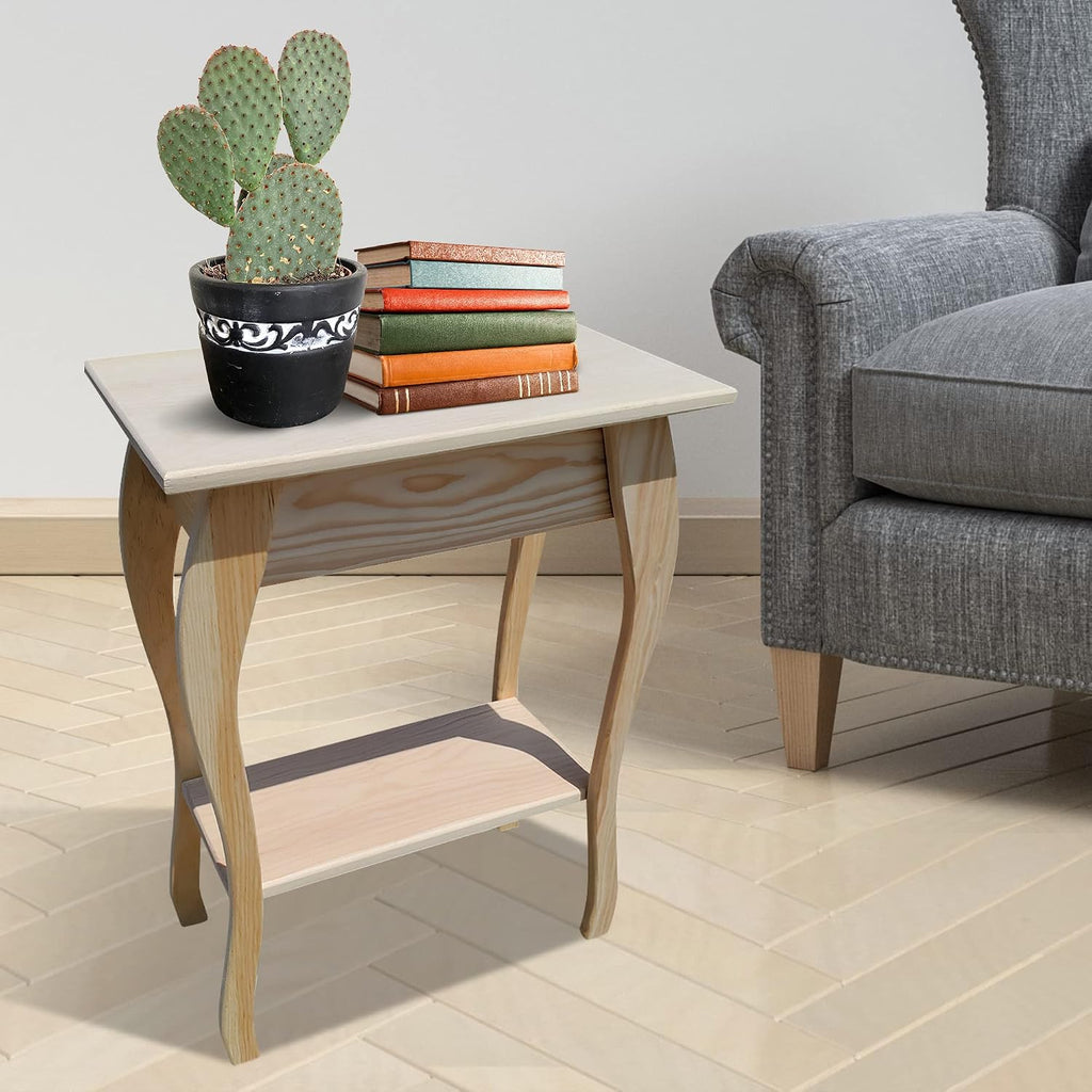 Peaceful Classics Wooden End Table- Amish Handmade Slim Side Table for Living Room, Bedroom, Entry Way, & Hallway, Thin Narrow End Table with 2-Tiered Shelves for Display & Storage, Unfinished