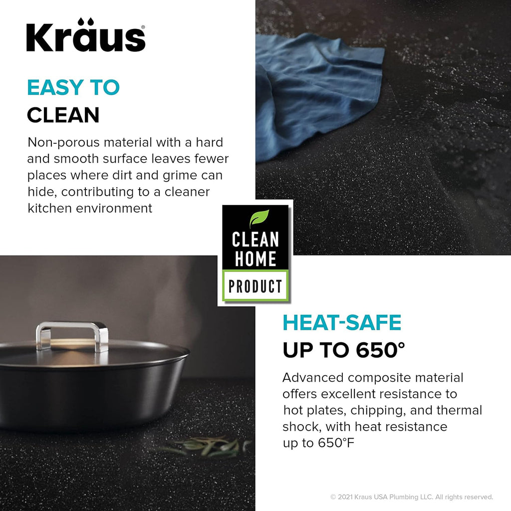 KRAUS Bellucci Workstation 33' Single Bowl Granite Kitchen Sink in Metallic Black w/Accessories, KGTW2-33MBL, Includes Dish Drainer/Dish Drying Rack