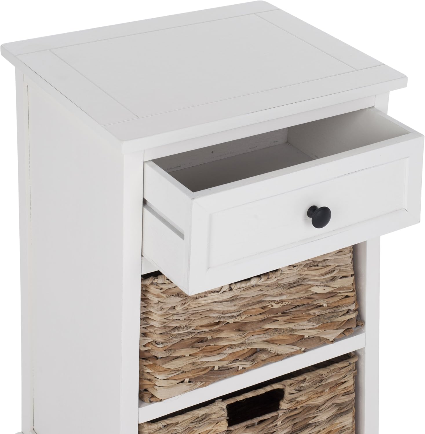 SAFAVIEH Furniture - Carrie 3-Shelf Side Table - Distressed Cream - Solid Wood - Farmhouse Tiered Design - Ideal for Living Room, Entryway, Home Office, 16'W x 13'D x 26'H - Fully Assembled (AMH5700C)