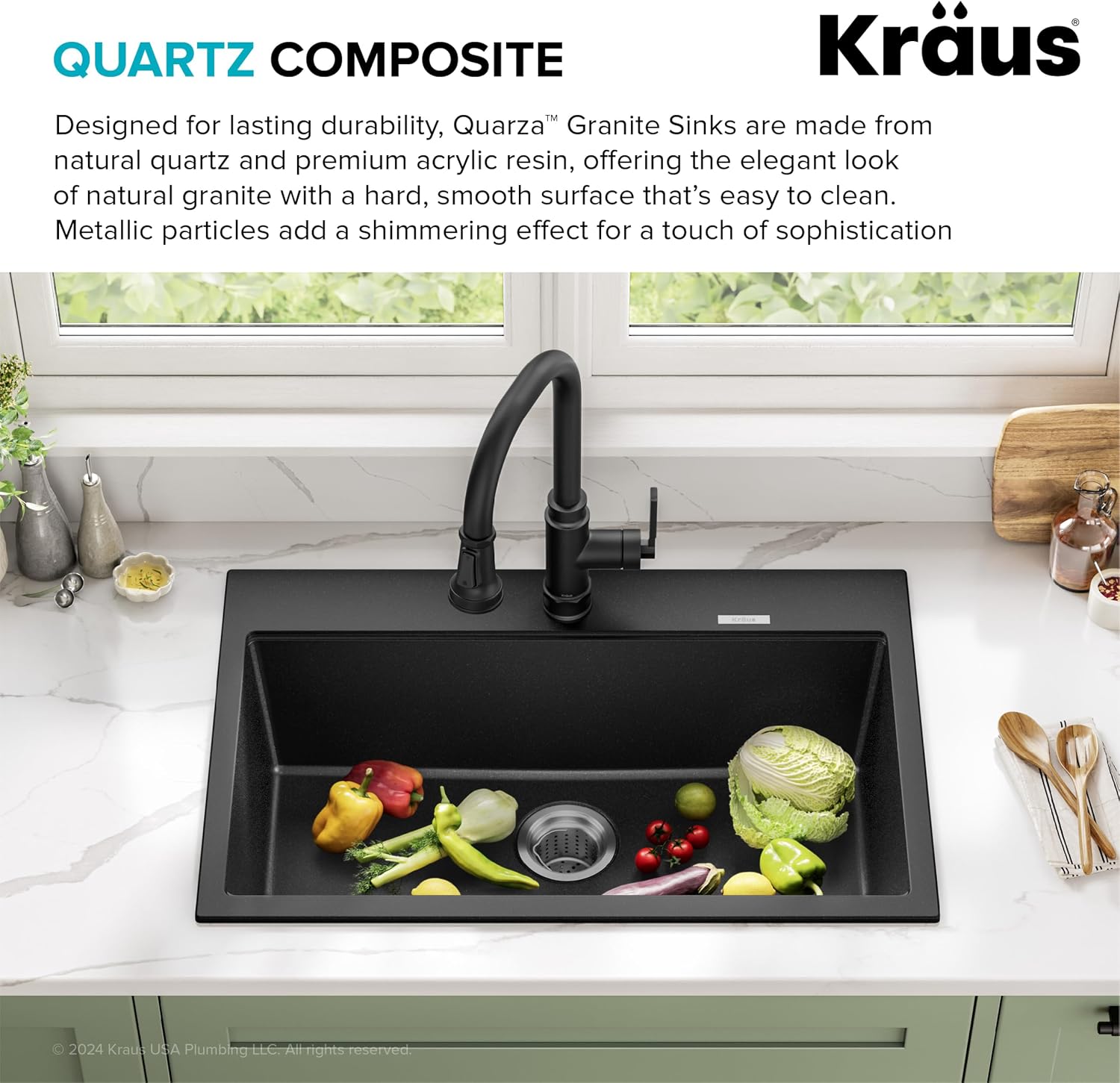 KRAUS Quarza 31-inch Drop-In/Undermount Single Bowl Granite Kitchen Sink in Black Onyx, KGD-412B