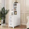 End Table with 3 Drawers & 2 Adjustable Shelves,Corner Table with USB & AC Charge Station,X-Shaped Carved Front,Solid Wood Frame,Tall Narrow Side Tables for Bedroom,Living Room,Small Space,White