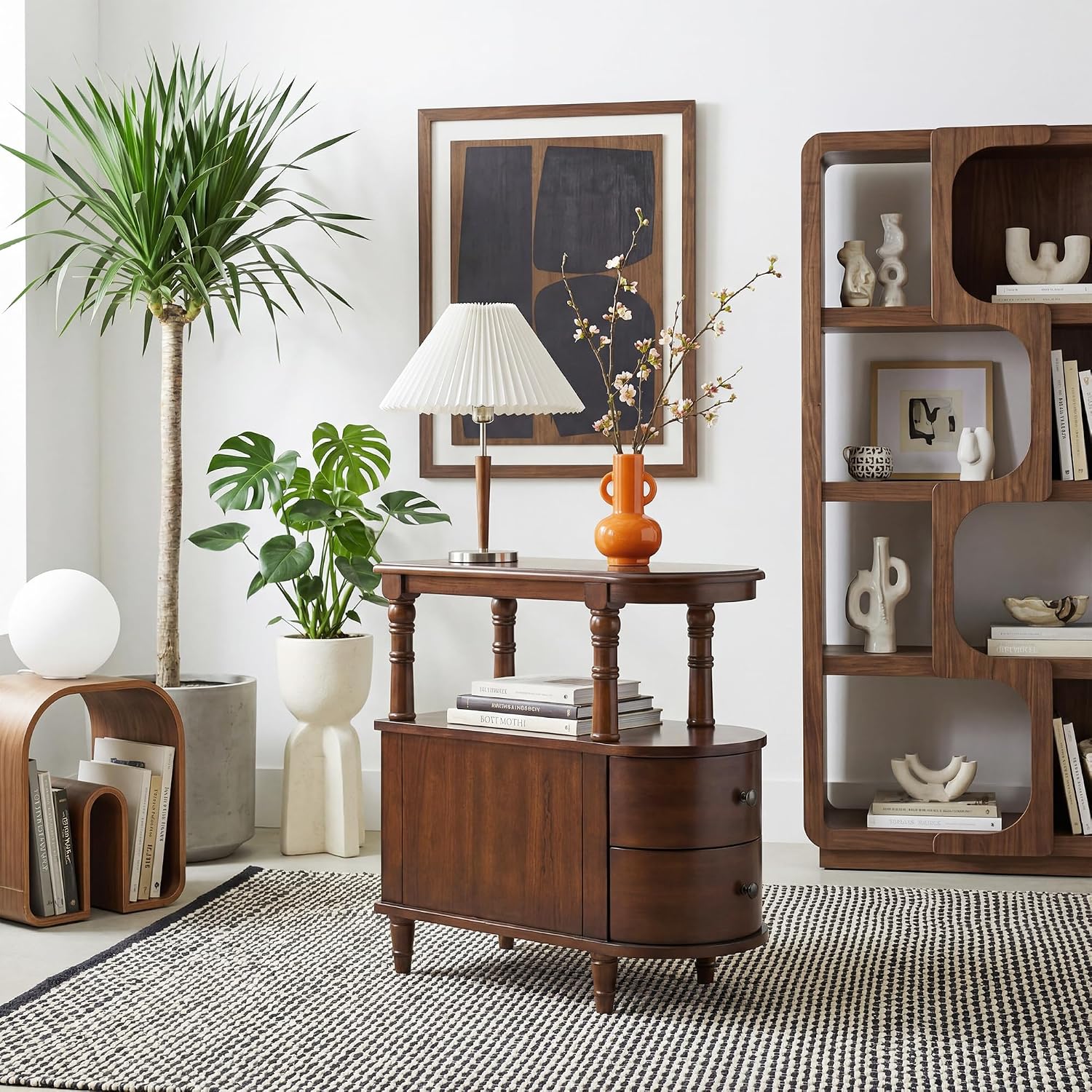 Narrow End Table with 2 Storage Drawers, Retro Vintage Sofa Beside Table, Wood Slim Telephone Table for Living Room,Saving-space, 23.4'L x 11.4'W x 25.3'H, No-Tools Assembly, Cherry Walnut BG-A508-CY