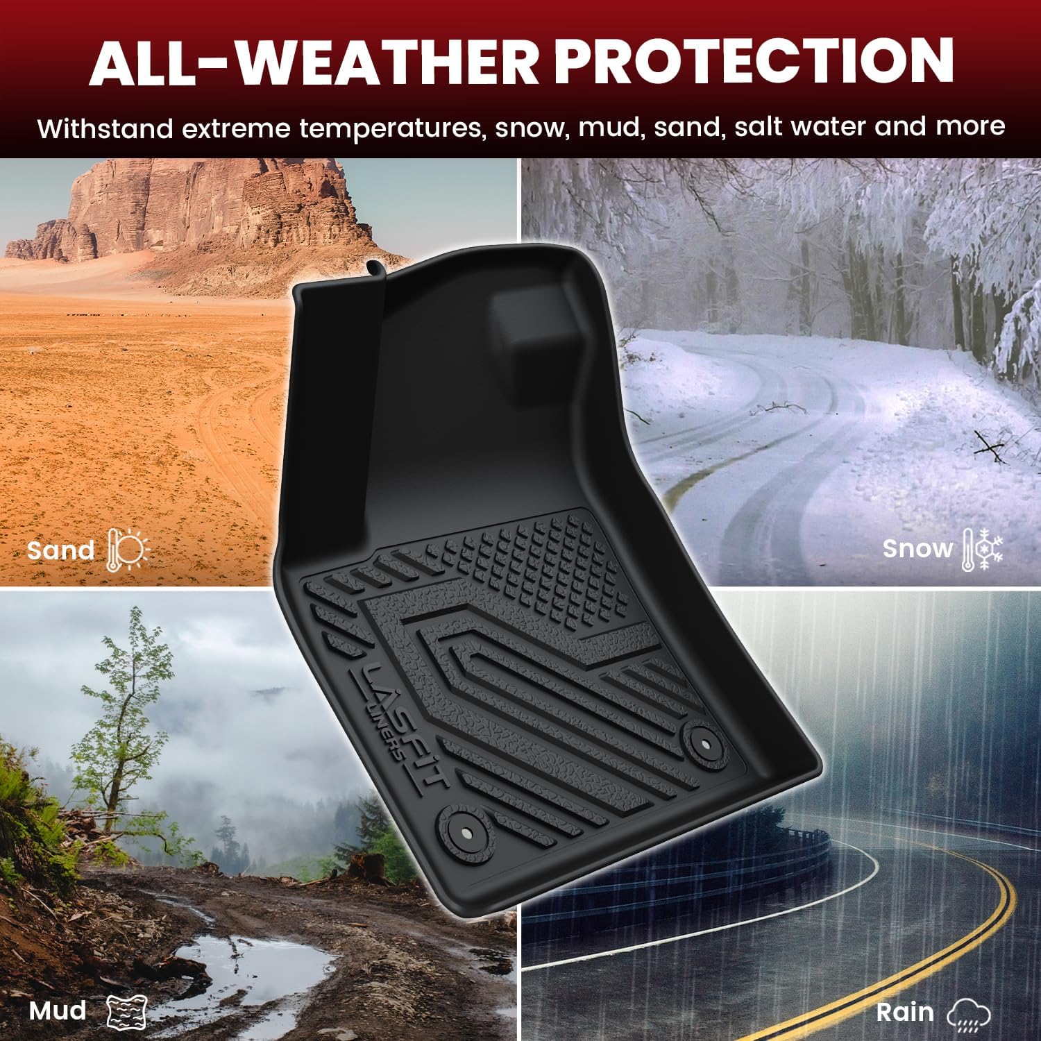 LASFIT Floor Mats & Cargo Liner for SUV VW Atlas Cross Sport 2020-2026, All Weather TPE Custom Fit Floor Liners 1st and 2nd Rows Car Mats & Cargo Mat for Volkswagen Atlas Cross Sport, Black