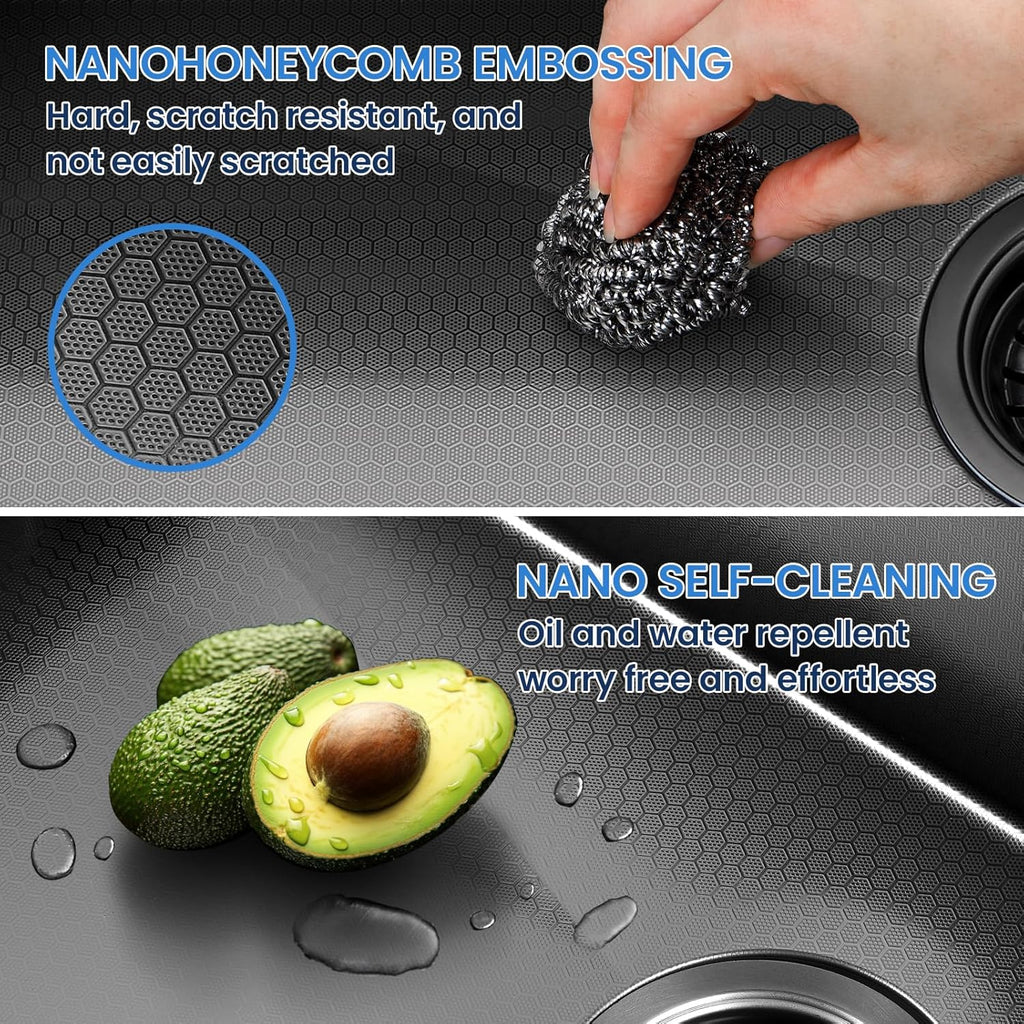 33x22 Inch Kitchen Sink with Waterfall Faucet Combo, Nano PVD Black 16 Gauge Stainless Steel Workstation, Scratch Resistant Single Bowl Drop-In Sink, Multifunctional Handmade Design