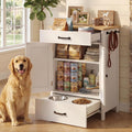 Dog Feeding Station with 2 Elevated Dog Bowls, Food Storage with Adjustable Shelf and Sliding Drawer, Hidden Pet Feeder Station for Cats and Dogs, White