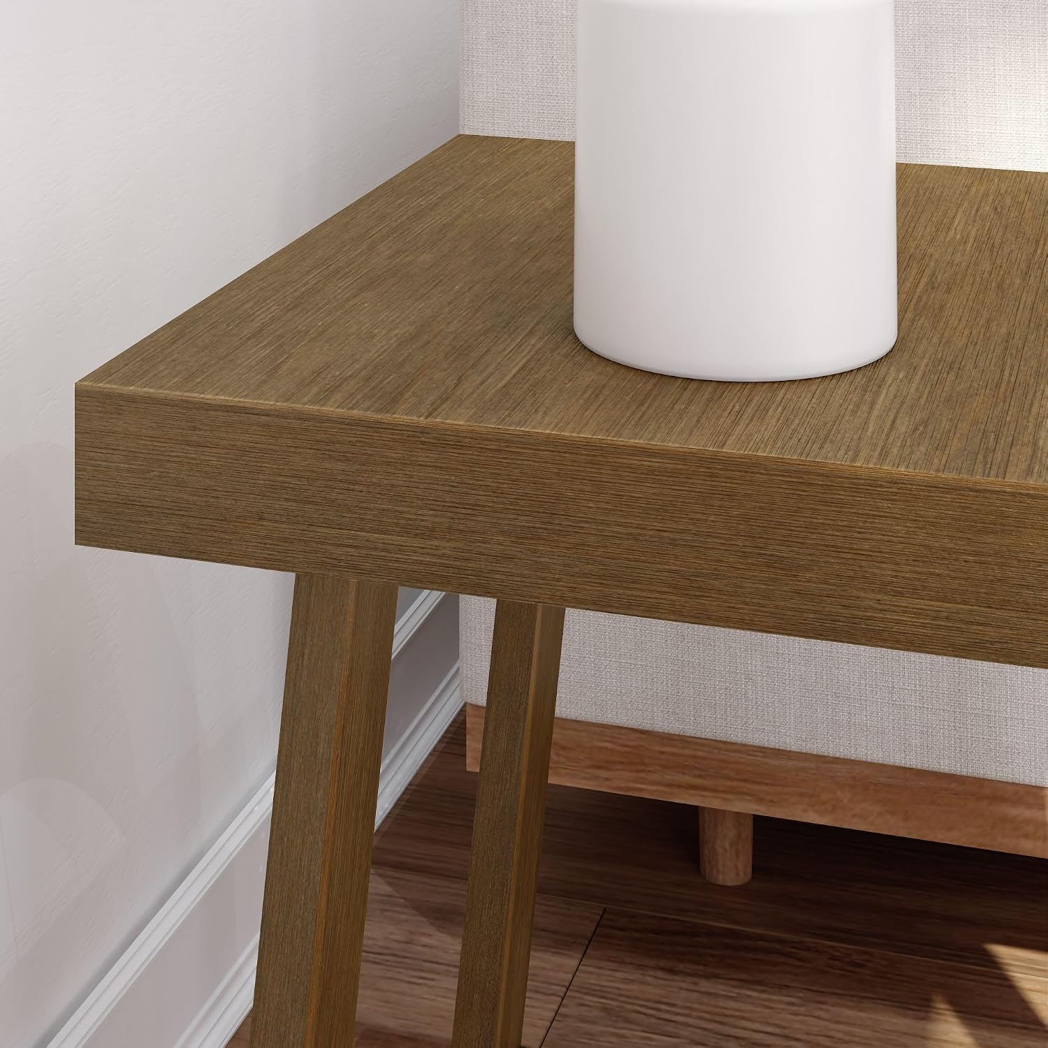Plank+Beam Classic Square Side Table, Slim Side Table for Living Room, Narrow Nightstand for Small Spaces, Wood End Table for Bedroom, Pecan Wirebrush