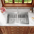 Rhbamoa Double Bowl Drop In Kitchen Sink 31 Inch,16-Gauge T304 Stainless Steel Topmount Kitchen Sink,50/50 Double Bowl Kitchen Sinks,10 Inch Deep Sinks with All Accessories, Brushed Finish