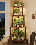 Bamworld Corner Plant Stand with Grow Lights 4-Tier Plant Stand Indoor Wood Plant Stand with Grow Light Tall Shelves Garden Decor for Living Room Balcony