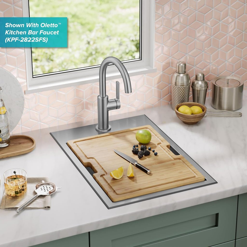 KRAUS Kore 15x22-Inch Drop In/Top Mount Workstation 16 Gauge Single Bowl Stainless Steel Bar Kitchen Sink with Accessories, Kitchen Sinks