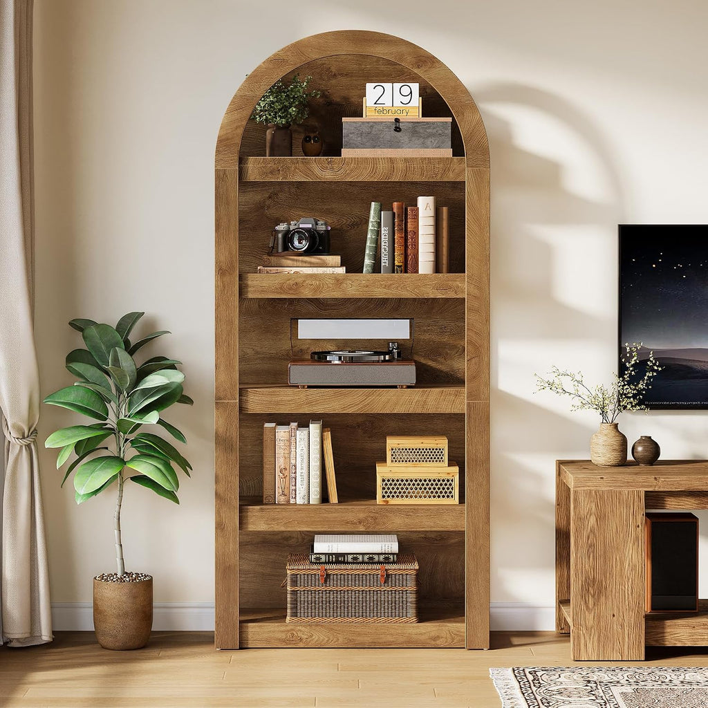 Tribesigns 5-Tier Arched Bookshelf, 71' Tall Farmhouse Bookcase Arch-Shaped Racks (2)