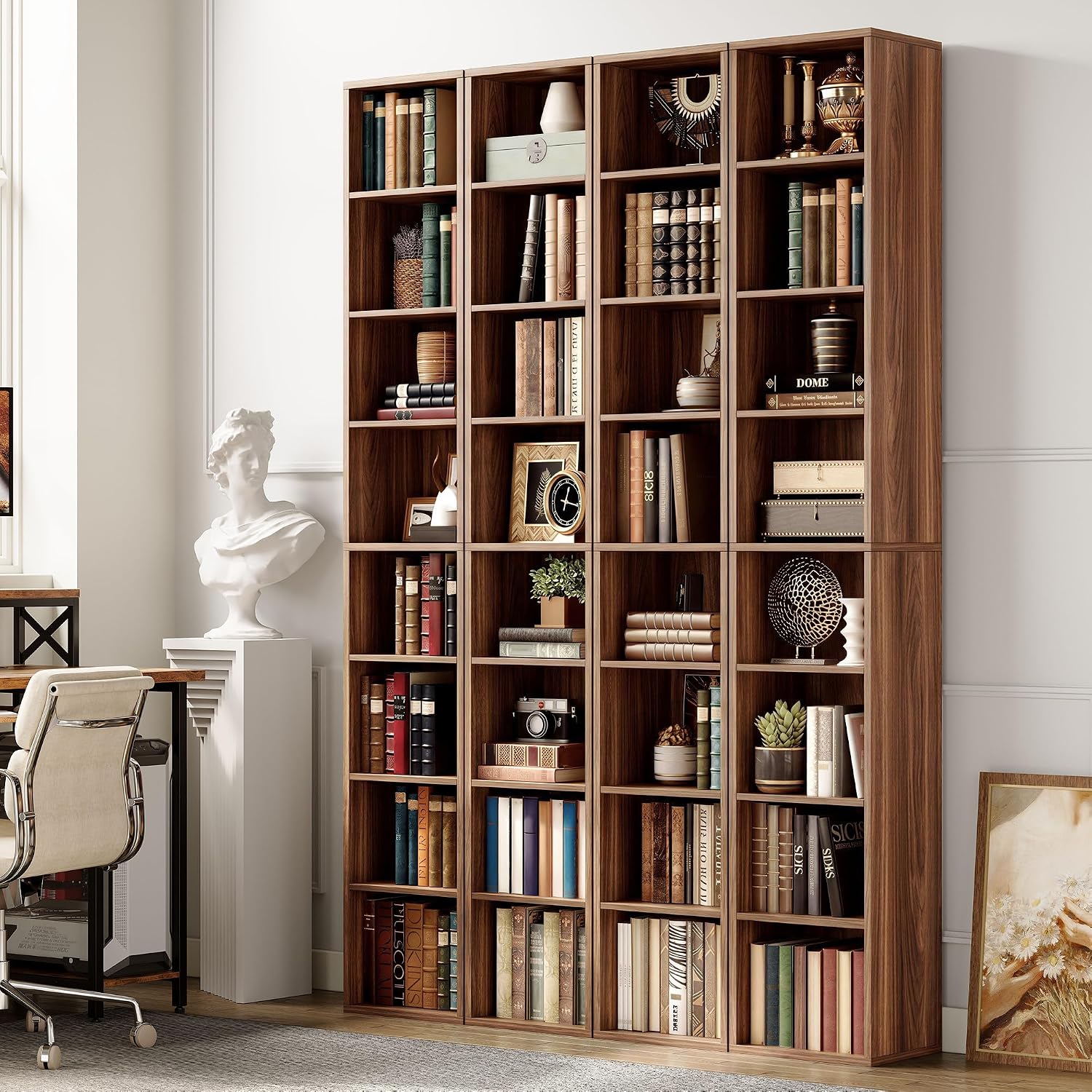 IRONCK Tall Narrow Bookshelf 8 Tiers 71in Set of 2, Compact Corner Bookcase, Easy to Match for Living Room, Office, Study, Bedroom