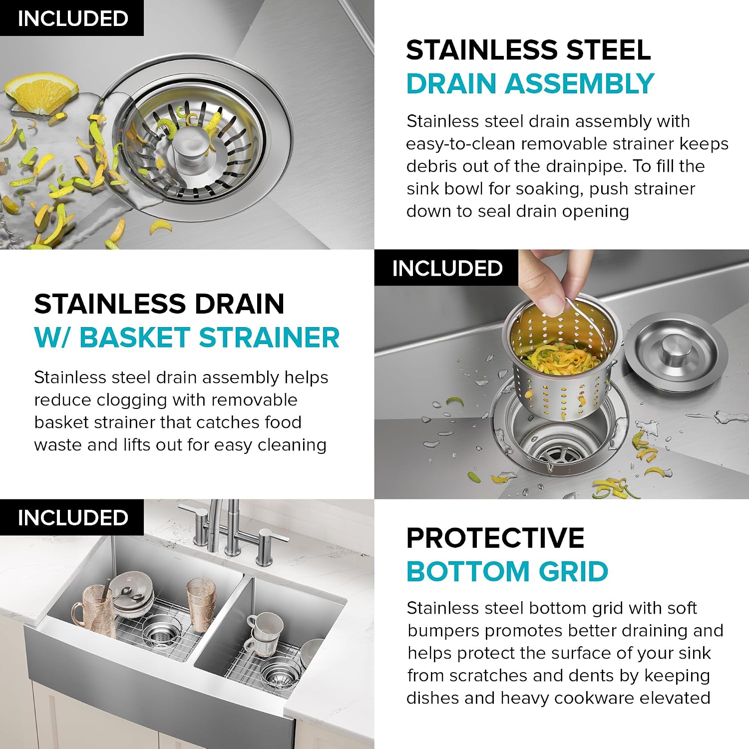 KRAUS Standart Pro 33-Inch Apron Front Farmhouse 16-Gauge 60/40 Double Bowl Stainless Steel Kitchen Sink, KHF203-33