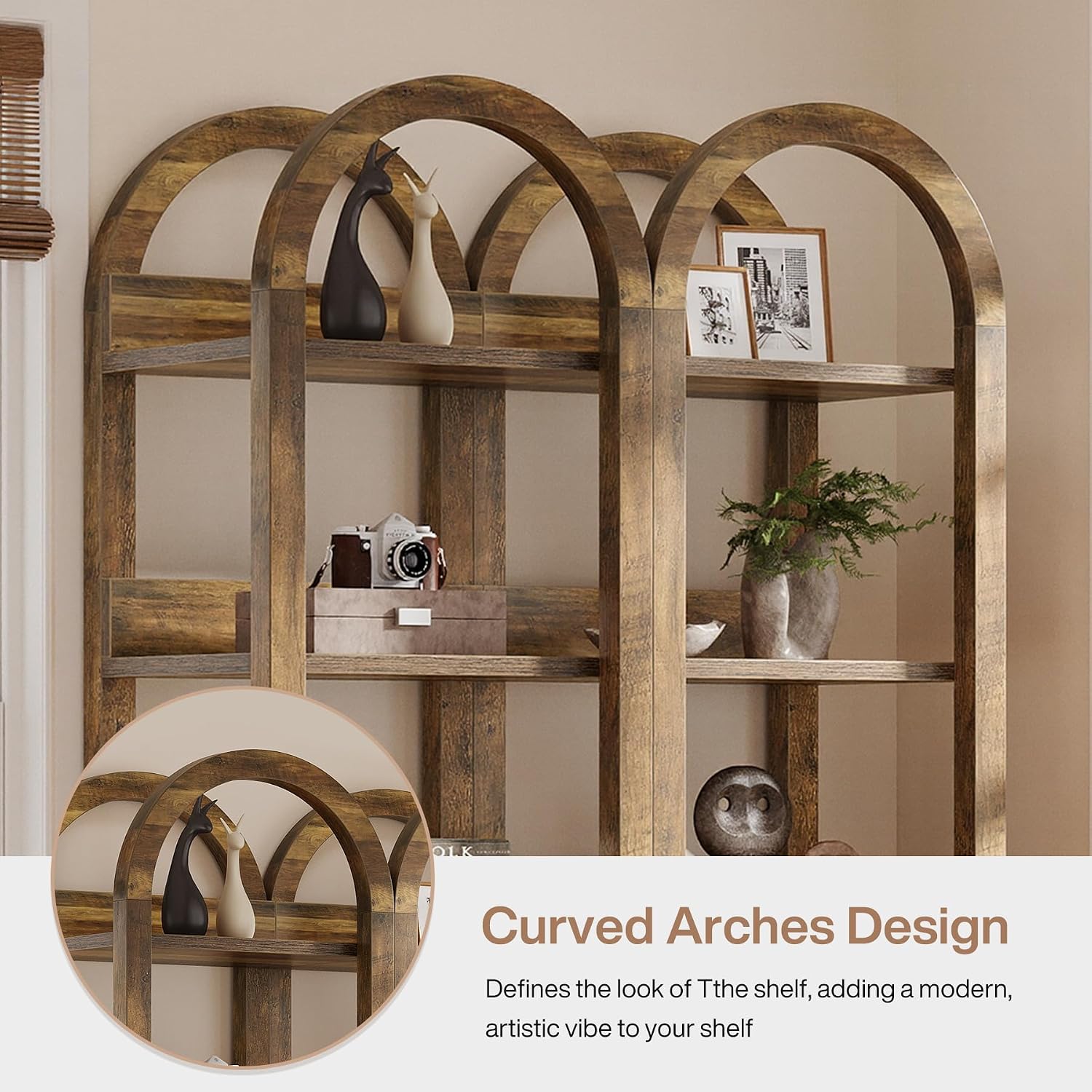 Tribesigns 6-Tier Narrow Bookshelf, 71' Tall Arched Bookcase with Shelves for Small Space, Skinny Wooden Display Shelf Open Storage Rack for Living Room, Home Office, Bathroom, Kitchen, Brown, 2PCS