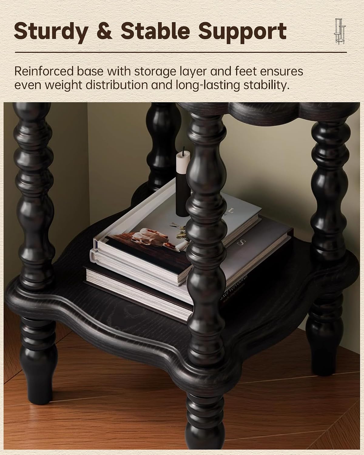Vintage Corner Shelf 4-Tier, Solid Wood Display Shelf Mid Century, Unique Handcrafted Antique Display Rack, Freestanding Corner Bookshelf with Spindle Legs for Living Room Bedroom, Black