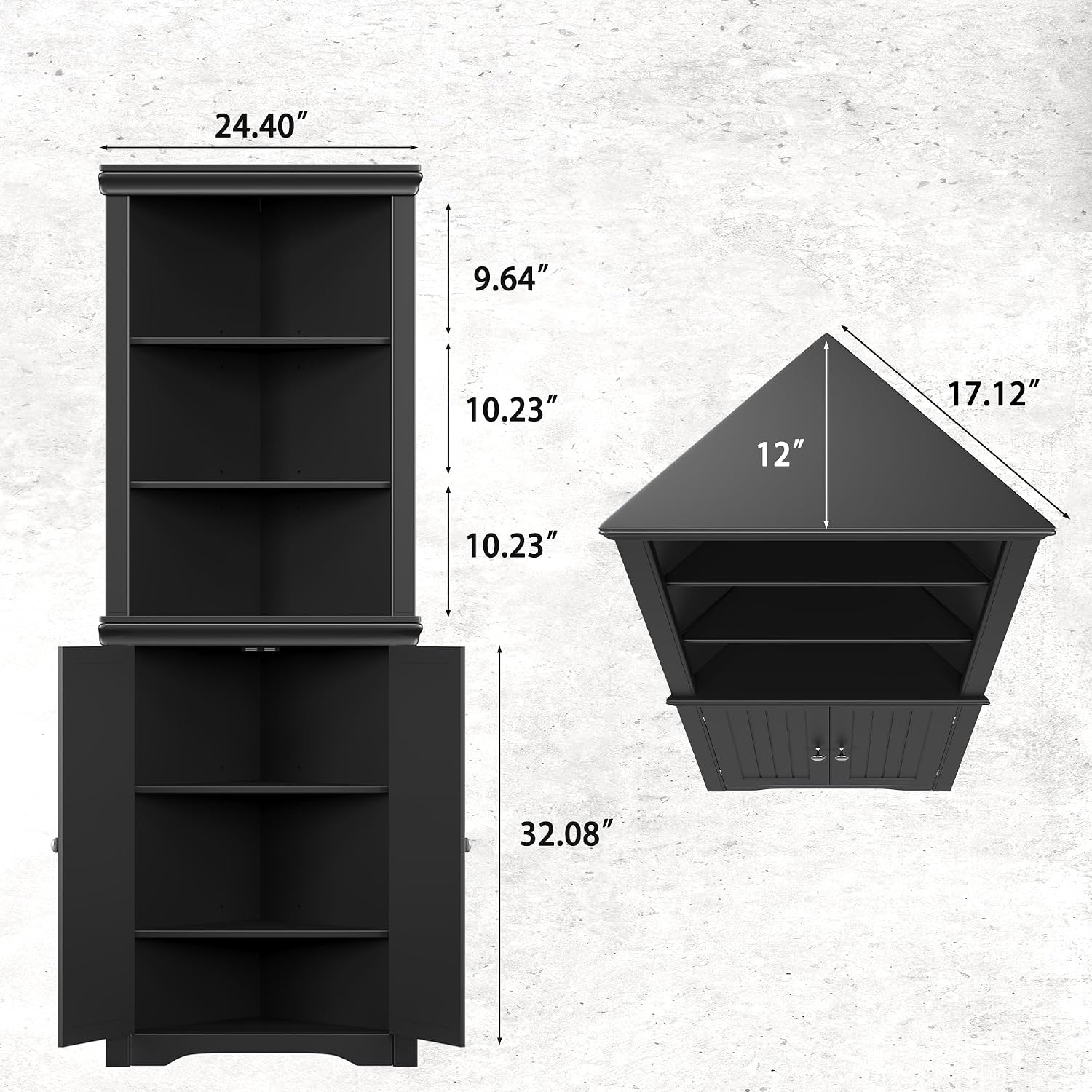 JUMMICO Corner Cabinet Corner Bathroom Cabinet with 2 Doors and 3 Tier Shelves Free Standing Corner Storage Cabinet for Bathroom, Living Room, Bedroom or Kitchen (Black)