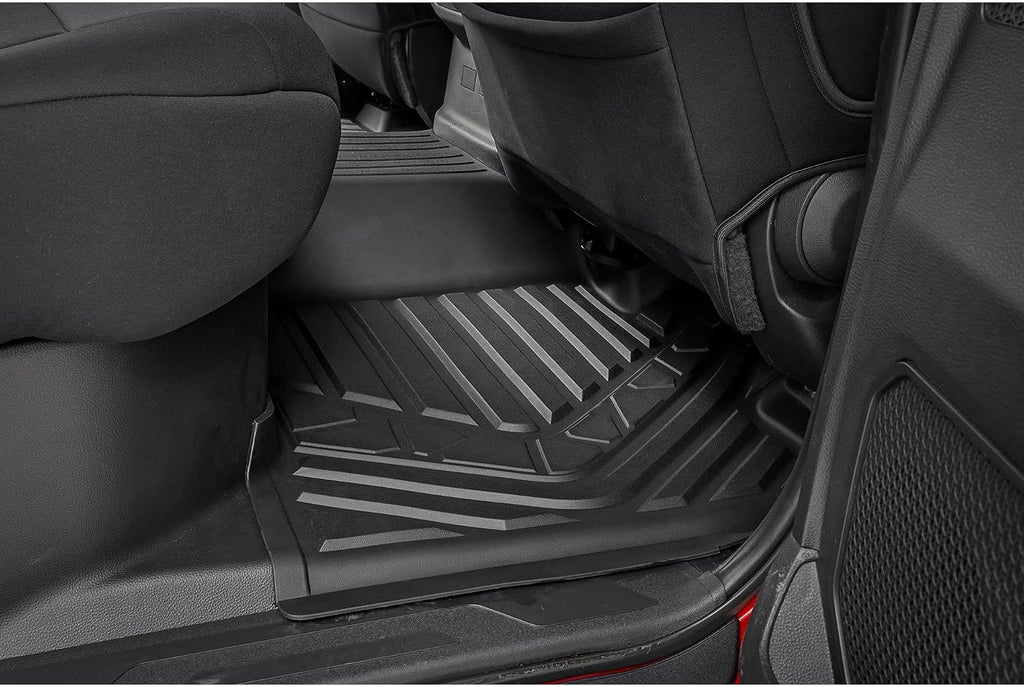 Rough Country Flex-Fit Floor Mats for Toyota Tundra (2022–2025) Crew Cab - Front & Rear Set, Custom All-Weather Non-Slip TPE Liners w/Spill Saver Lip