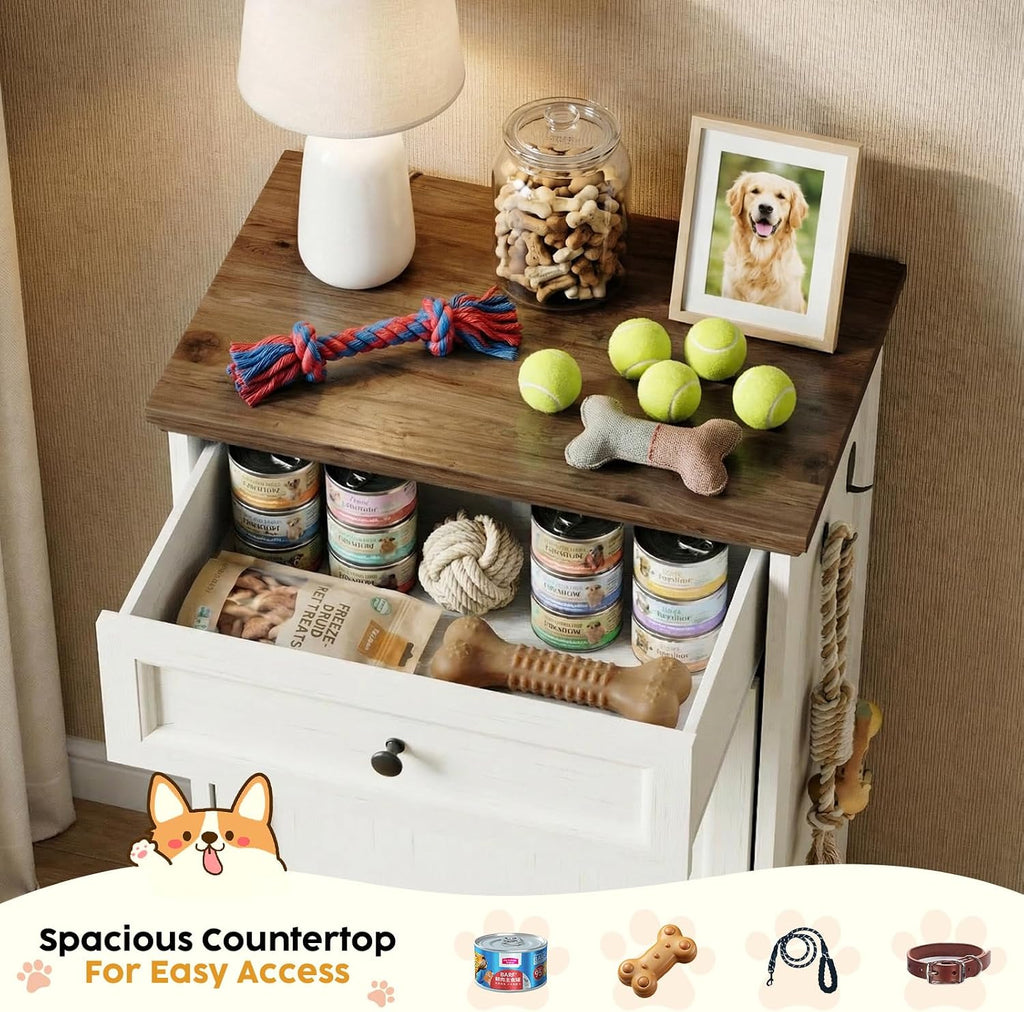 21''W Dog Feeding Station with Storage, (White, Single Door)