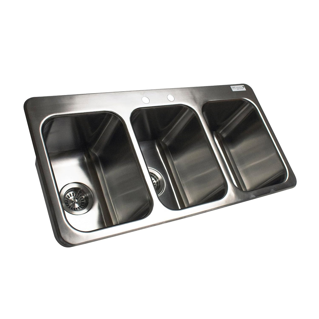 BK Resources NSF Commercial 3 Compartment Drop in Sink, 10'x14'x10' Bowl Size, 18 Gauge T-304 Stainless Steel, Top Mount, Seamless Deep Drawn Construction (DDI3-10141024)