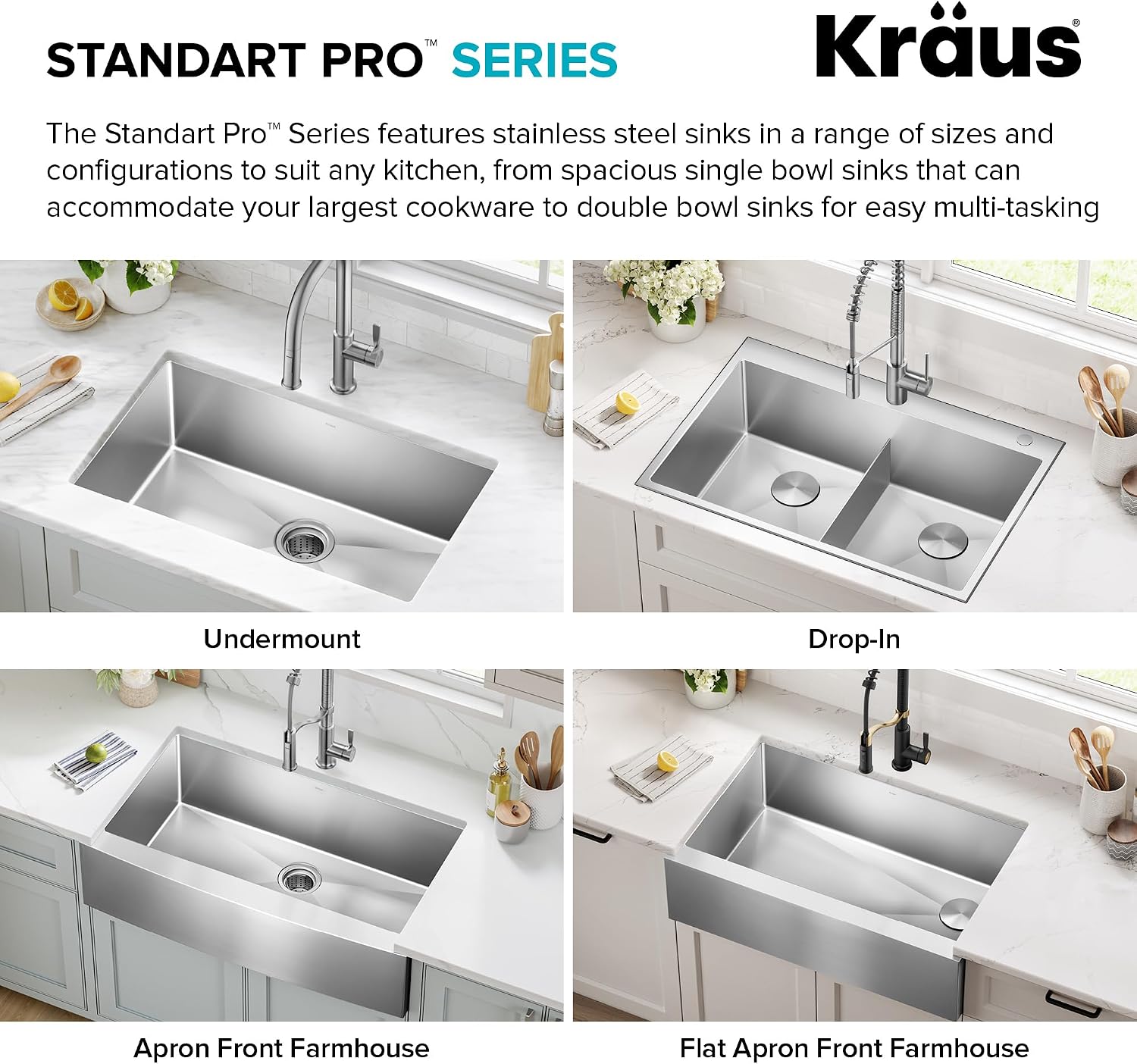 Kraus KHF203-36 Standart PRO Kitchen Stainless Steel Sink, 36 Inch Round Apron 60/40 Double Bowl