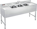 DuraSteel 3 Compartment Under Bar Sink - CEC & NSF 304 Stainless Steel 3 Bay Utility Sink with No Lead Faucet - 60' L x 19' W x 33' H - Double Drainboard Commercial Restaurant Grade