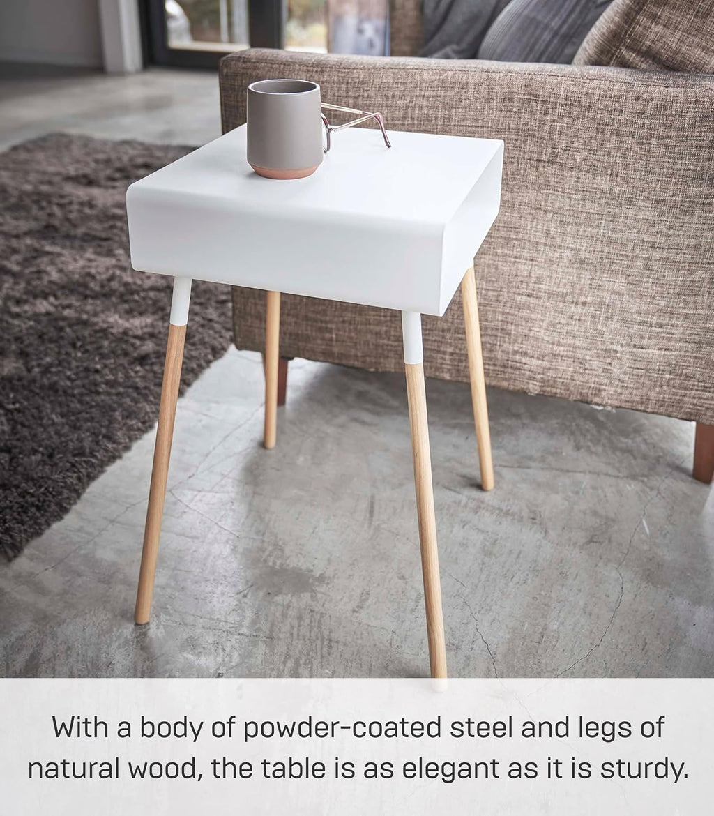 YAMAZAKI Home Plain Side Table with Open Storage Shelf, Rectangular Accent Space Saving Living Room Bedroom Couch End Table - Tall, 23' - Steel + Wood