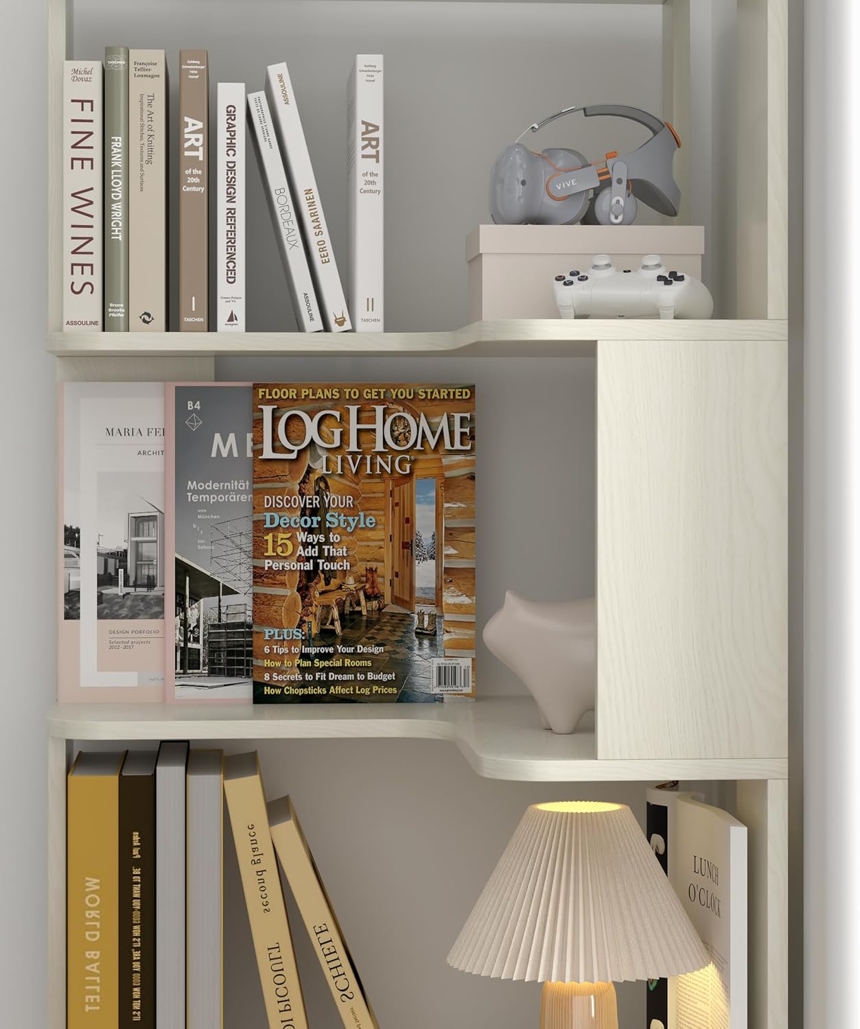 GDFStudio 64.6' Tall L-Shaped Corner Bookshelf, 6-Tier Freestanding Corner Shelf Bookcase with Anti-Drop Panels, Wooden Open Back Display Shelves Organizer for Living Room Office Bedroom, White Oak