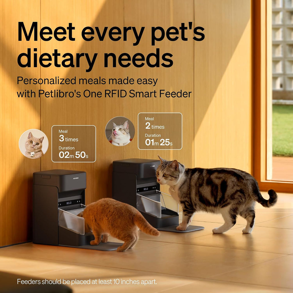 PETLIBRO RFID Cat Feeders for 2 Cats, Collar Sensor for Personalized Meals, Cats Recognition, Diet Tracking and Anti-Stealing for Multi-Pets Homes and Different Diets, Automatic Pet Feeder (Pack of 2)