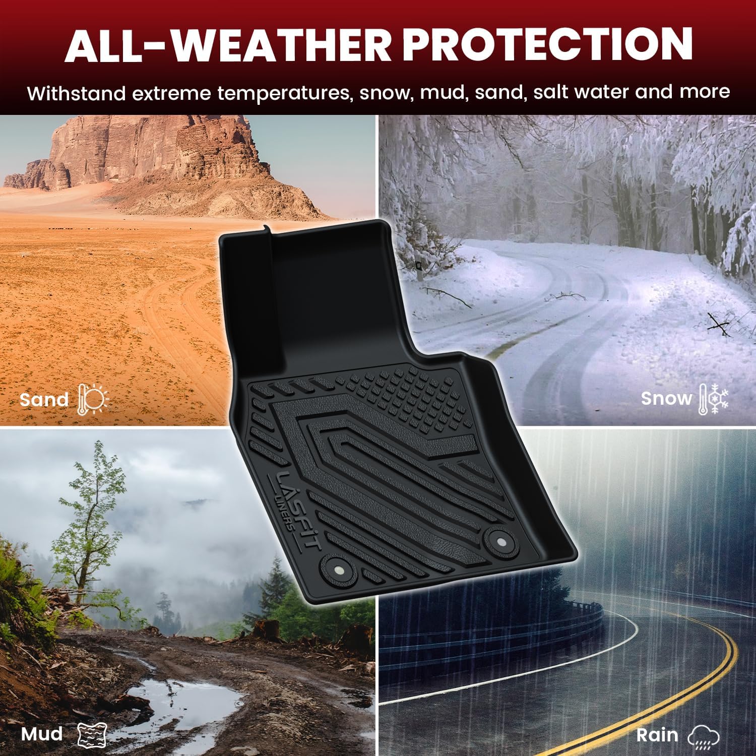 LASFIT Floor Mats & Backrest Mats & Trunk Mat for Mazda CX50 2023-2026 (Not for Hybrid) All Weather TPE Custom Fit Floor Liners Car Mats Accessories, 1st & 2nd Row & Seatback & Cargo Mats, Black